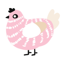 A rose and cream chicken with a bar pattern