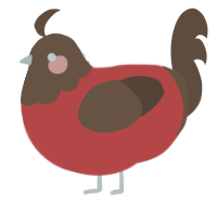 A red and bark chicken with a head pattern