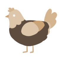 A bark and beige chicken with a head pattern