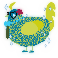 A sea and yellow chicken with a double-lace pattern