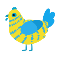 Highlighter, a yellow and sky chicken with a bar pattern