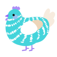 A aqua and cream chicken with a bar pattern