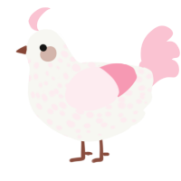 A white and rose chicken with a speckle pattern