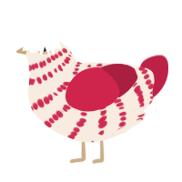 A cream and crimson chicken with a bar pattern