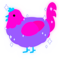 A lilac and fuchsia chicken with a head pattern