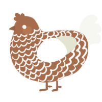 A brown and white chicken with a lace pattern