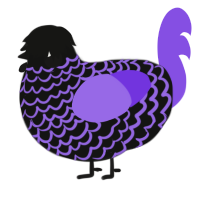A black and blurple chicken with a lace pattern