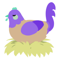 A beige and blurple chicken with a head pattern
