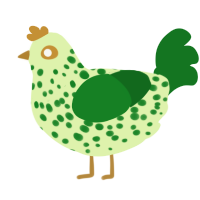 A apple and leaf chicken with a speckle pattern