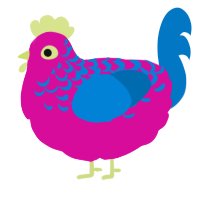 A fuchsia and sapphire chicken with a half-lace pattern