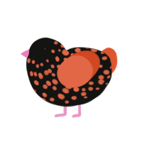 Pumpkin Spice Jr, a black and vermilion chicken with a speckle pattern