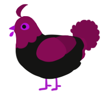 A black and wine chicken with a head pattern
