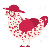 A cream and crimson chicken with a speckle pattern