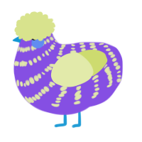A blurple and lemon chicken with a bar pattern