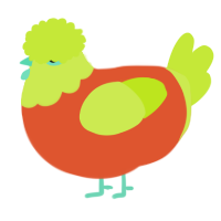 A vermilion and lime chicken with a head pattern