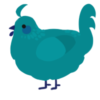A teal chicken with a neck-speckle pattern