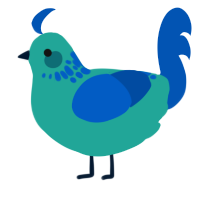 A turquoise and ultramarine chicken with a neck-speckle pattern