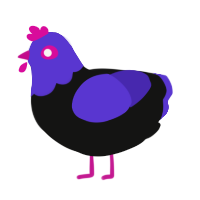 A black and indigo chicken with a head pattern