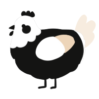 A black and cream chicken with a head pattern