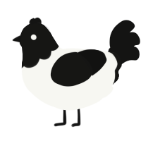 A white and black chicken with a head pattern