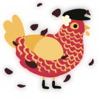 A crimson and honey chicken with a lace pattern