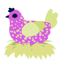 A orchid and lemon chicken with a speckle pattern