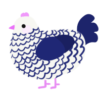 A white and navy chicken with a lace pattern