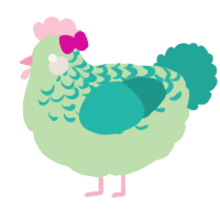 A gluppy and turquoise chicken with a half-lace pattern