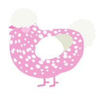 A pink and white chicken with a speckle pattern