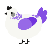 A white and blurple chicken with a neck-speckle pattern