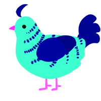 A mint and navy chicken with a half-bar pattern