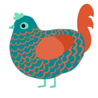 A teal and vermilion chicken with a lace pattern
