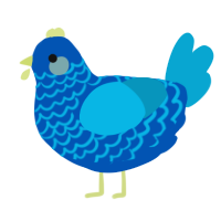 A ultramarine and cerulean chicken with a lace pattern