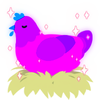 A fuchsia and violet chicken with a head pattern