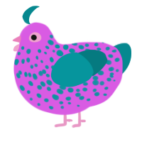 A orchid and teal chicken with a speckle pattern