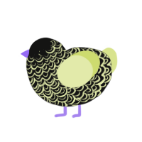 Kiss kiss, a black and lemon chicken with a double-lace pattern