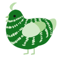 A leaf and gluppy chicken with a bar pattern