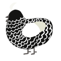 A black and white chicken with a lace pattern