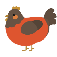 A vermilion and bark chicken with a head pattern