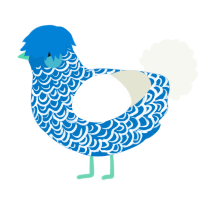 A sapphire and white chicken with a double-lace pattern