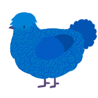 A sapphire and ultramarine chicken with a double-lace pattern