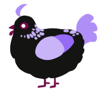 A black and lilac chicken with a neck-speckle pattern
