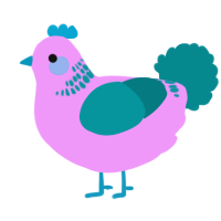 A lavender and teal chicken with a neck-band pattern