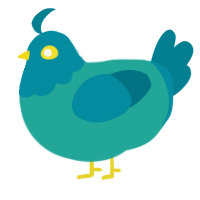 A turquoise and sea chicken with a head pattern