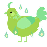 A grass and aqua chicken with a neck-speckle pattern