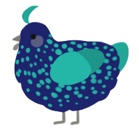 A navy and turquoise chicken with a speckle pattern
