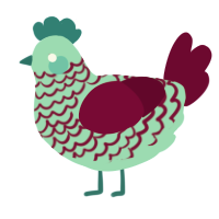 A mint and maroon chicken with a lace pattern