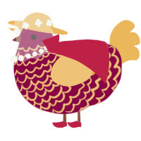 A maroon and honey chicken with a lace pattern