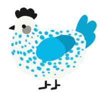 A white and cerulean chicken with a speckle pattern