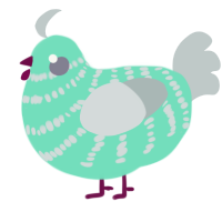 A mint and silver chicken with a bar pattern